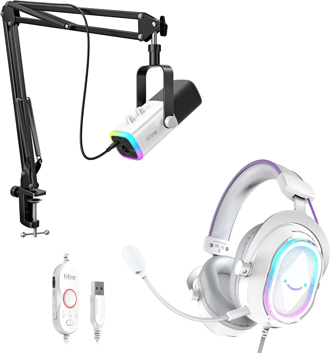 ست میکروفون و هدفون گیمینگ FIFINE مدل AM8TW+H13WP