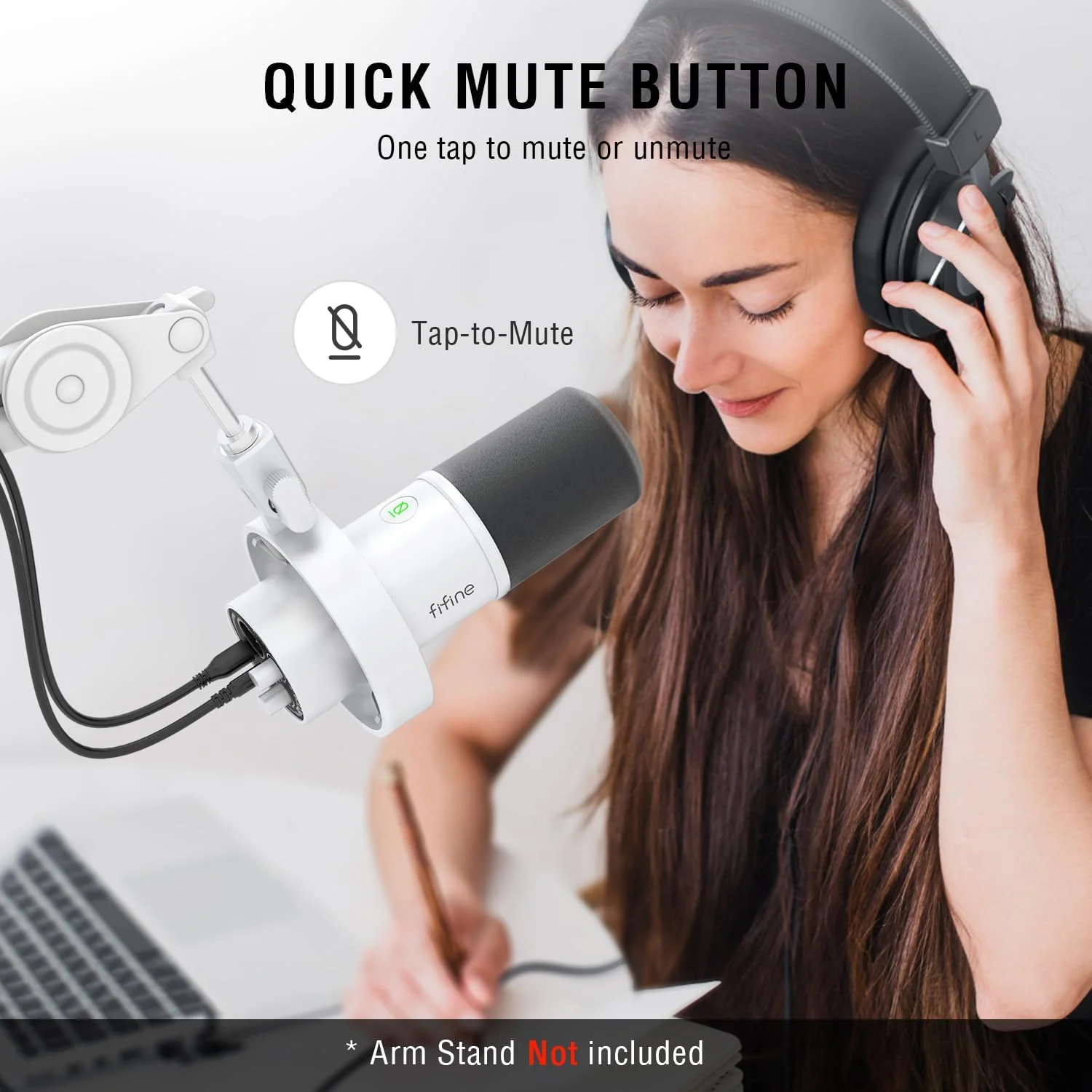 میکروفون استودیویی ضبط صدا FIFINE با هدست گیمینگ، میکروفون دینامیک XLR/USB برای پادکست با قابلیت قطع صدا با لمس، مانیتورینگ، هدست روگوشی با نورپردازی RGB روان، پدهای نرم گوشی برای استریمینگ-K688W+H13WP