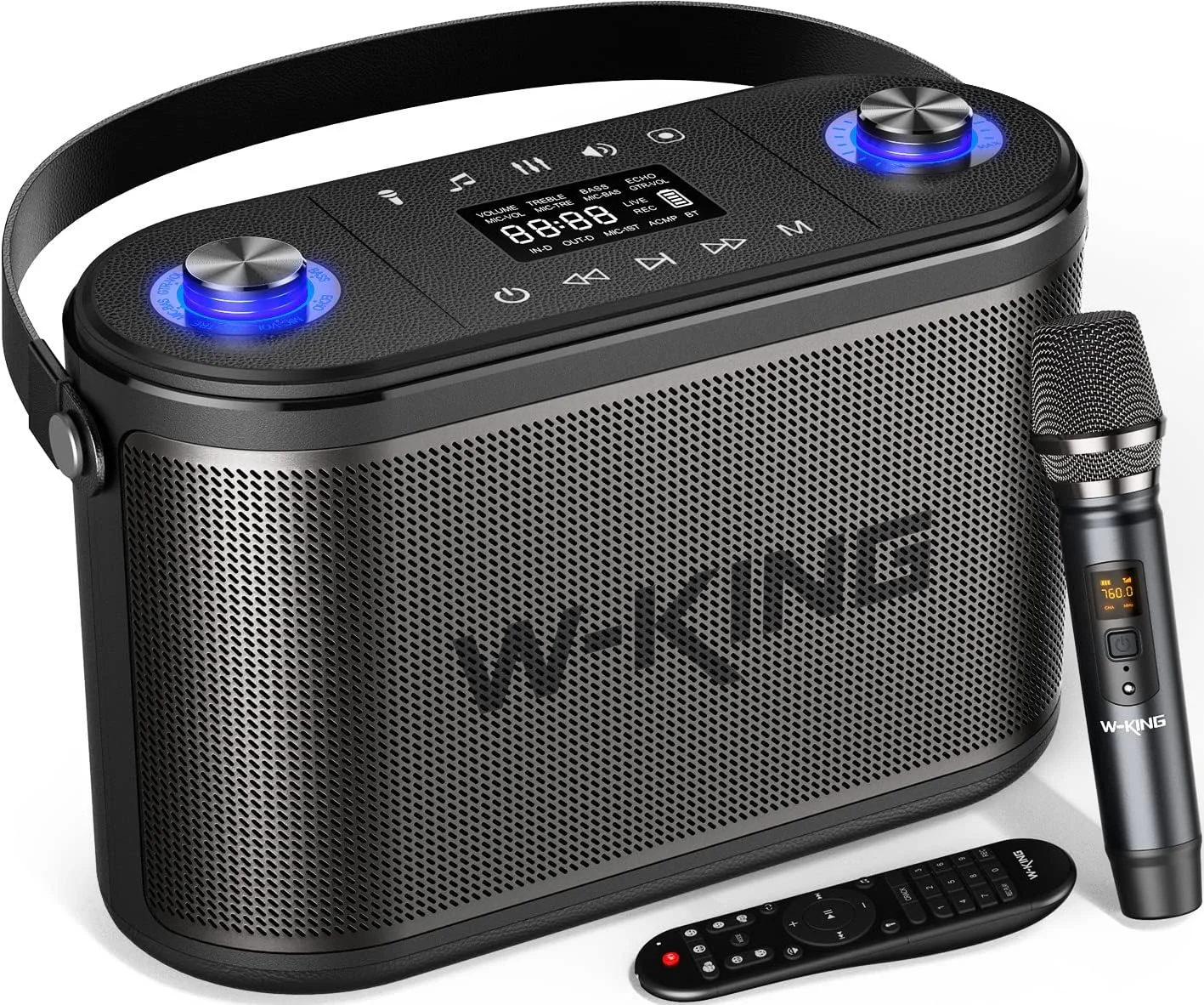 اسپیکر بلوتوثی W-KING با توان خروجی 120 وات RMS (240 وات پیک) با بیس قوی، 2.1 کانال 3-Way/بیس و تریبل قابل تنظیم/پورت گیتار/میکروفون UHF/همراهی/ضبط/پخش زنده/مانیتور HP، اسپیکر بی سیم بزرگ قابل حمل مناسب فضای باز