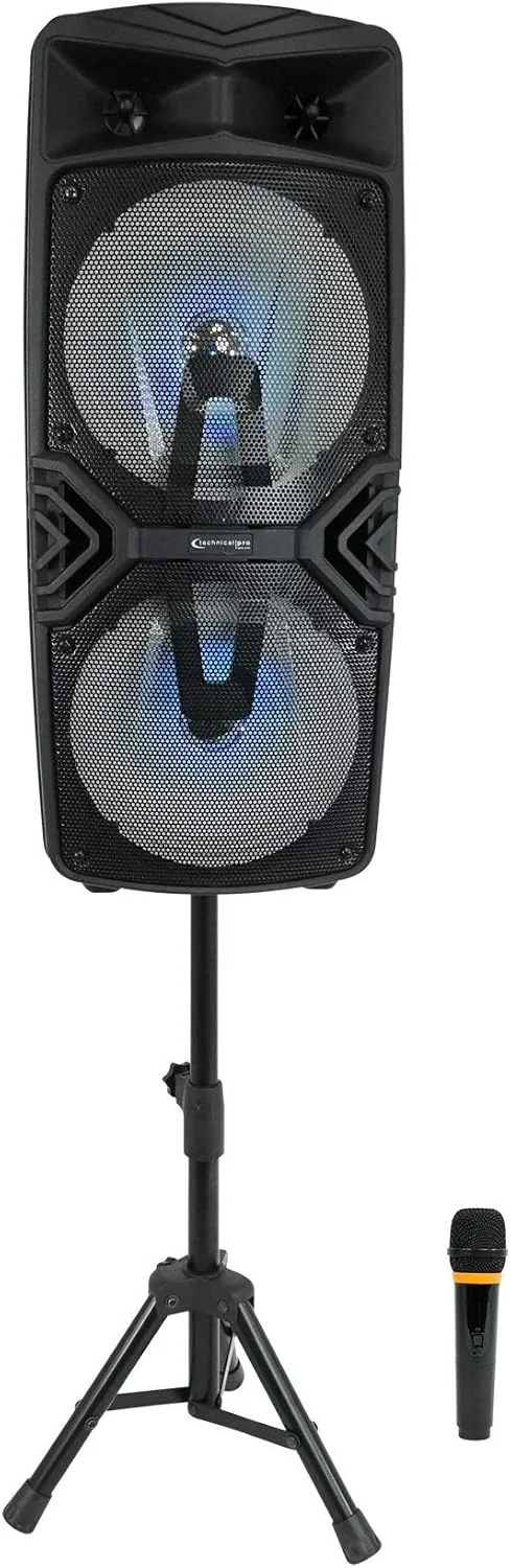 اسپیکر بلوتوثی قابل شارژ دوگانه 8 اینچی به همراه پایه و میکروفون