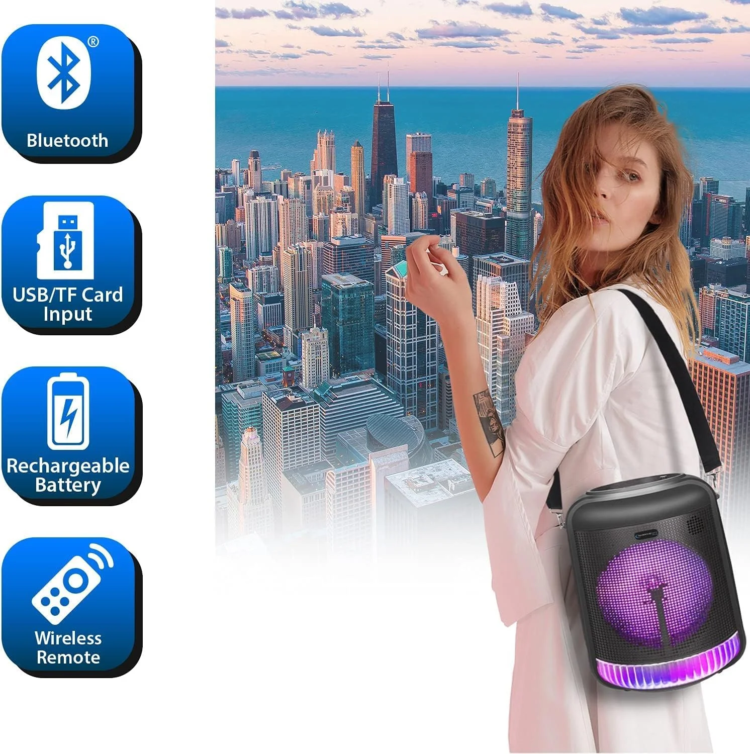 اسپیکر مهمانی بلوتوثی قابل حمل 8 اینچی Technical Pro LIT8 با نور LED، بند و اتصال بی‌سیم