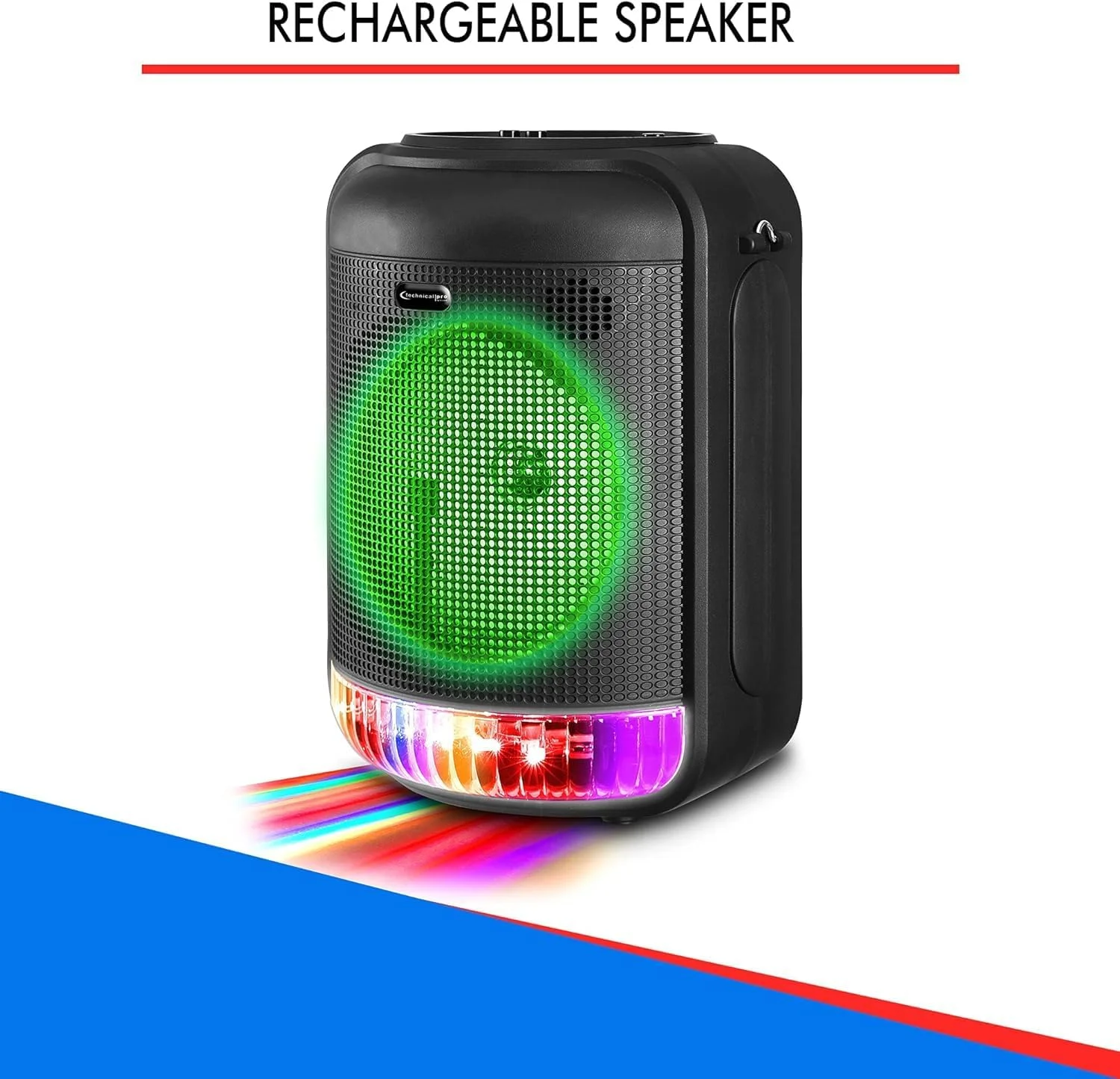 اسپیکر مهمانی بلوتوثی قابل حمل 8 اینچی Technical Pro LIT8 با نور LED، بند و اتصال بی‌سیم