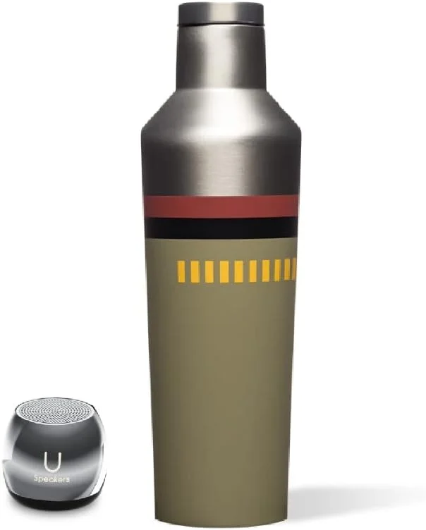 اسپیکر بلوتوثی بی سیم میکرو قابل حمل U Speakers با میکروفون و کنترل از راه دور سلفی، به همراه قمقمه 473 میلی لیتری عایق دار طرح کهکشان دوردست نقره ای