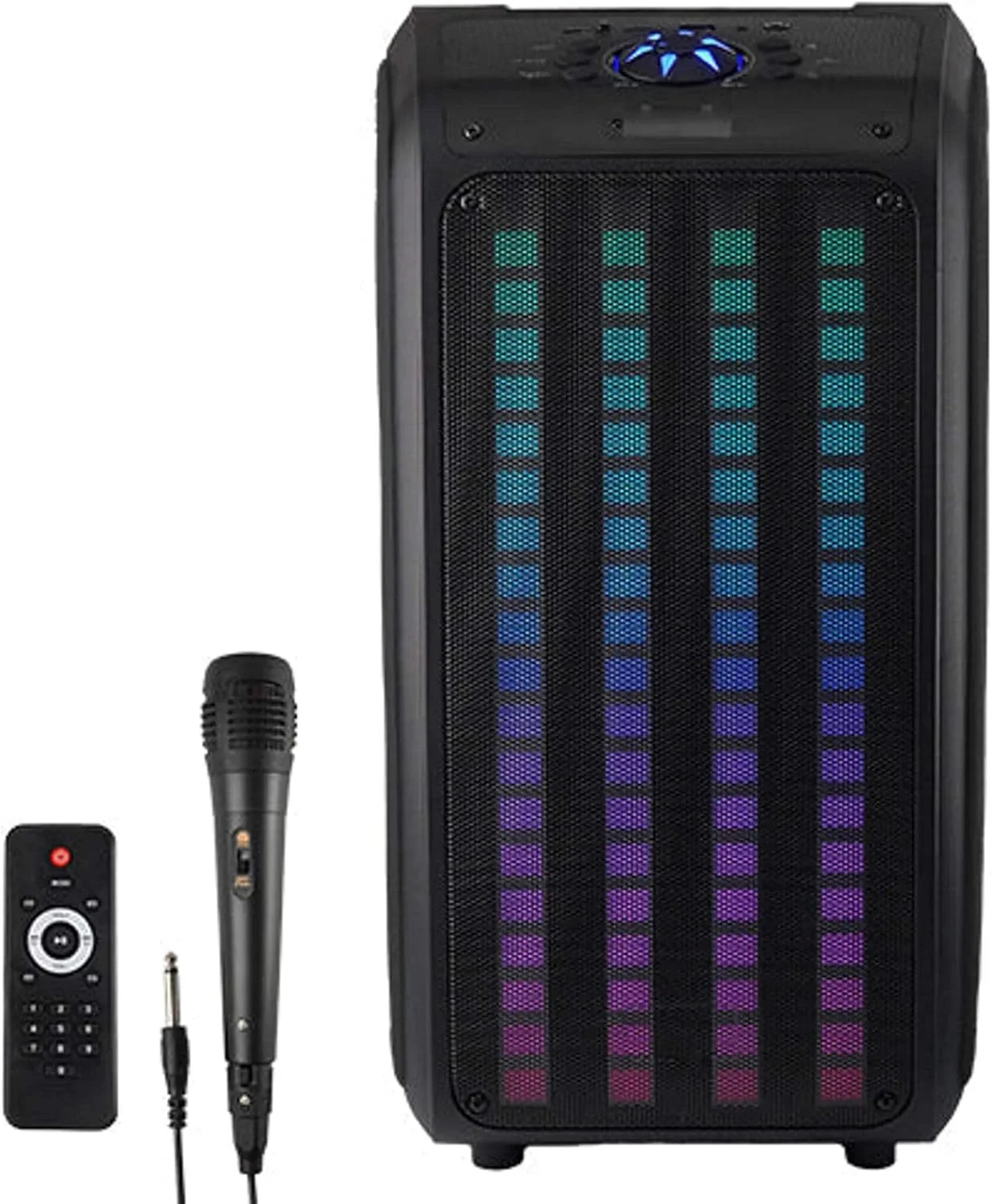 اسپیکر کوله پشتی بلوتوثی قابل حمل IQ Sound IQ-8265BT با دو بلندگوی 6.5 اینچی، پنل نور LED، TWS، رادیو FM، ورودی میکروفون، ورودی USB/Micro SD/AUX، کنترل از راه دور، باتری قابل شارژ - ایده آل برای هر رویدادی