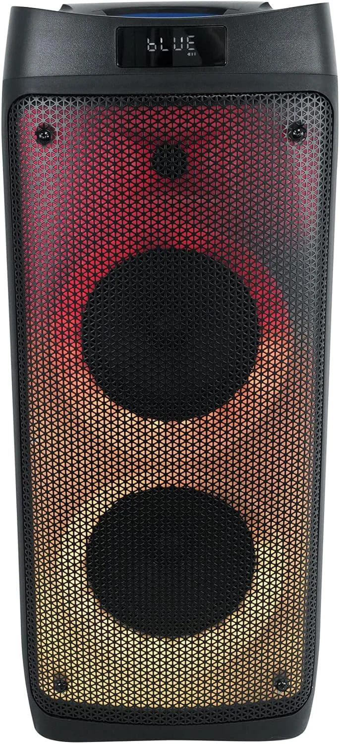 اسپیکر بلوتوثی 1200 واتی Rockville BASS Party 65، ووفر دوگانه 6.5 اینچی، 4 حالت LED، ورودی میکروفون و گیتار، اتصال TWS، باتری قابل شارژ، برای مهمانی ها و کارائوکه، 2 تکه