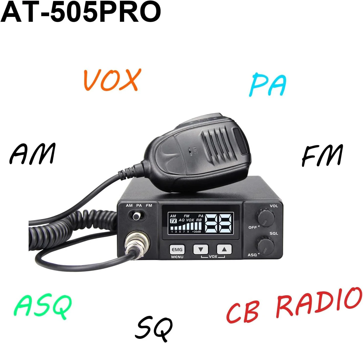 رادیو دو طرفه CB مدل AT-505PRO VOX مینی CB با سیستم PA برای کامیون، رادیو دو طرفه قابل تعویض PA AM FM با آنتن رادیو CB