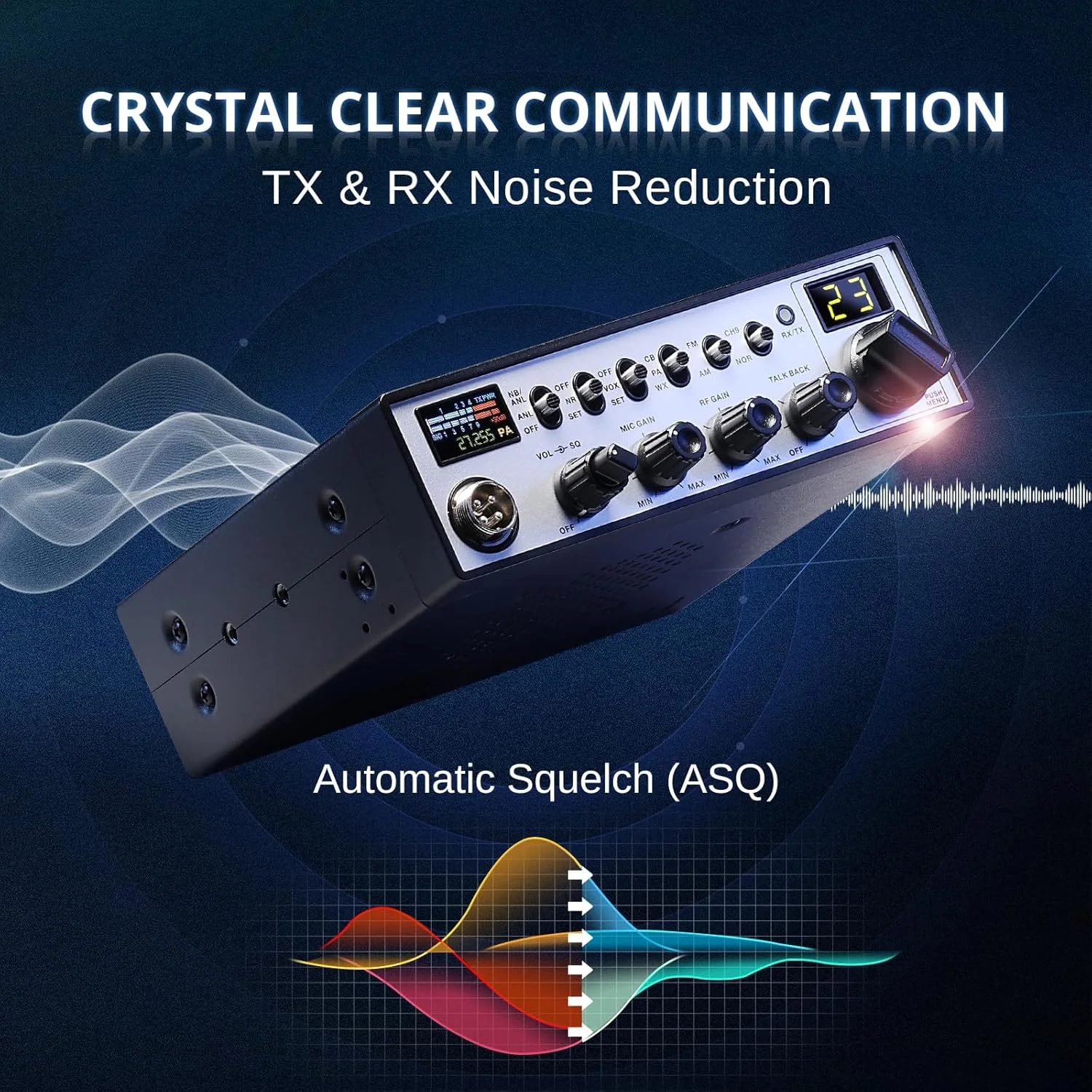 رادیو موبایل Radioddity CB-900 PRO CB، رادیو AM/FM با NOAA، کاهش نویز RX & TX، ASQ VOX کانال اضطراری فوری 9، پشتیبانی از سیستم PA، هشدار SWR بالا برای راننده کامیون، با مینی اسپیکر RS58