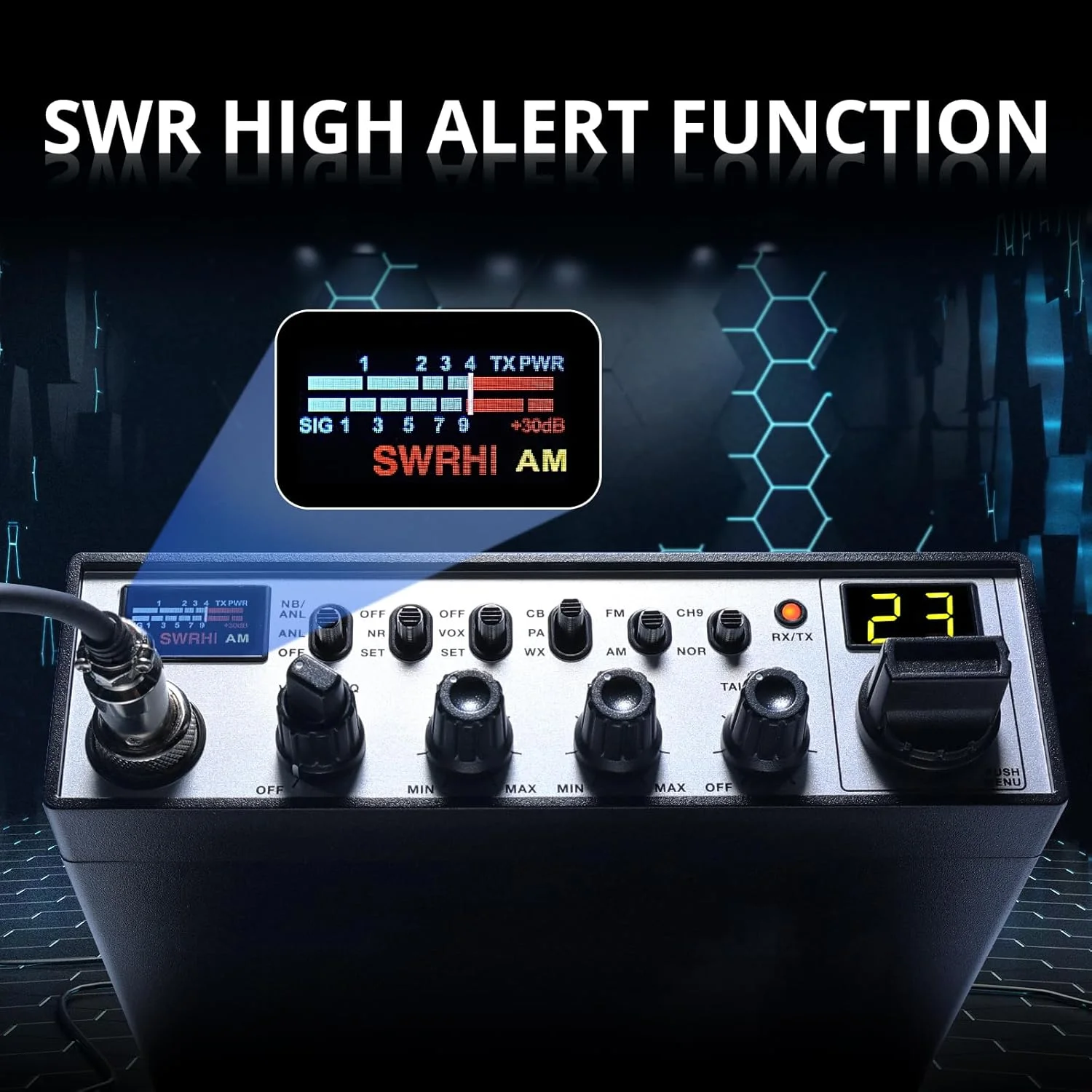 رادیو موبایل Radioddity CB-900 PRO CB، رادیو AM/FM با NOAA، کاهش نویز RX & TX، ASQ VOX کانال اضطراری فوری 9، پشتیبانی از سیستم PA، هشدار SWR بالا برای راننده کامیون، با مینی اسپیکر RS58