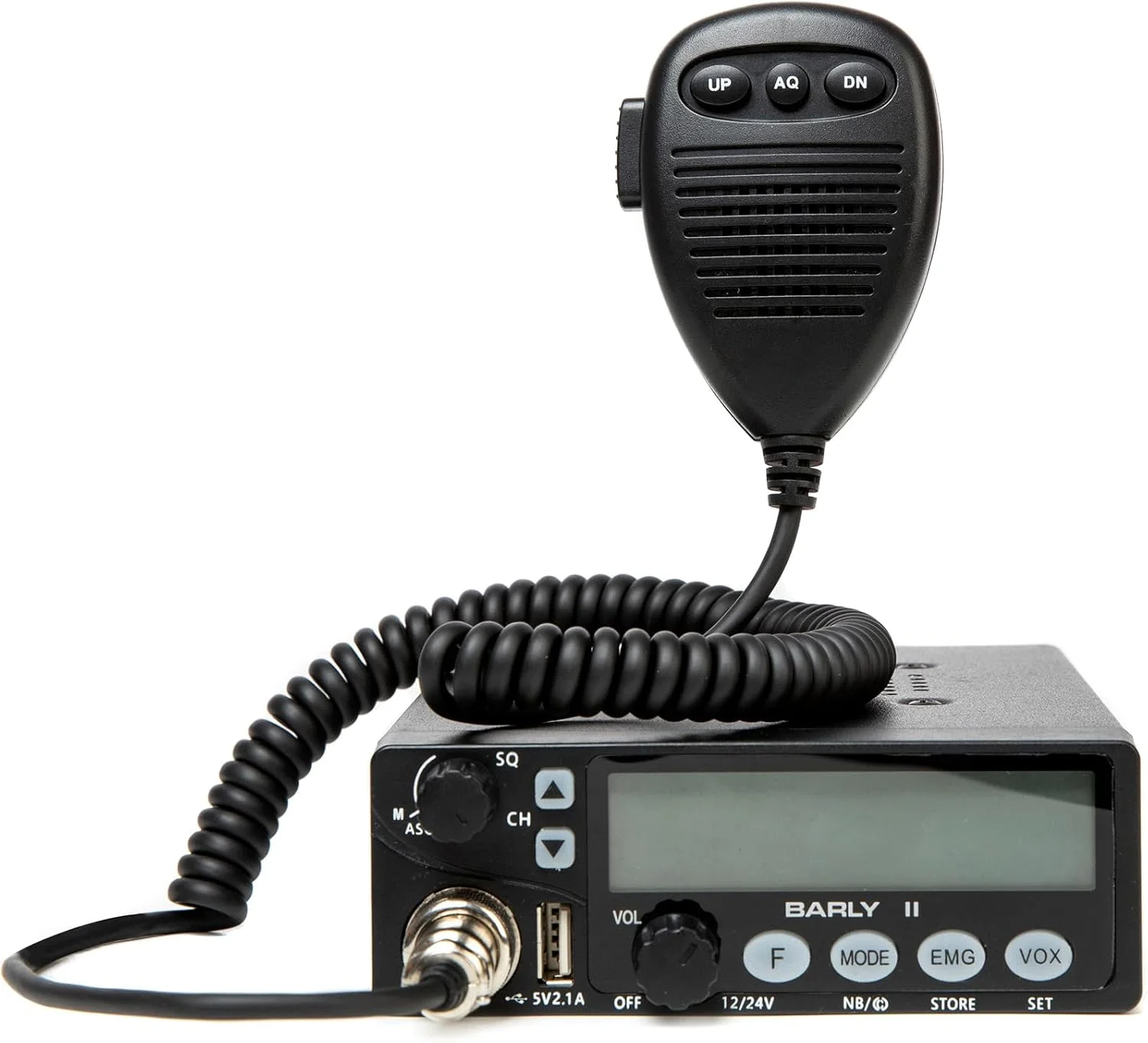 رادیو CB بارلی 2، 40 کانال AM/FM با نمایشگر 7 رنگ، عملکرد Talkback، کالیبراسیون SWR، CH9 فوری، VOX، RF-Gain، NB/ANL، سیستم PA، استفاده اضطراری، مشکی