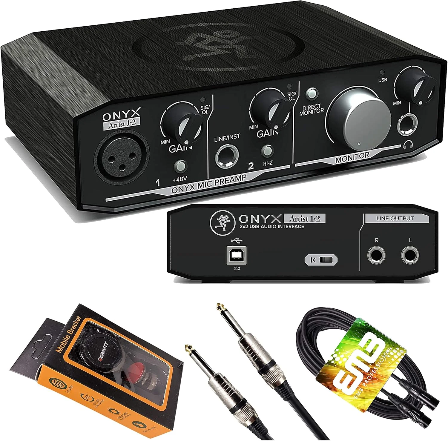 کارت صدای USB Mackie Onyx Artist 1-2، ورودی/خروجی 2 در 2، 24 بیت/192 کیلوهرتز، با 1 پری امپ میکروفون Onyx، مانیتورینگ مستقیم بدون تاخیر - سازگار با Mac/PC به همراه هولدر موبایل Gravity و بسته کابل EMB 1/4 اینچ و XLR کارت صدای USB Mackie Onyx Artist 1-2، ورودی/خروجی 2 در 2، 24 بیت/192 کیلوهرتز، با 1 پری امپ میکروفون Onyx، مانیتورینگ مستقیم بدون تاخیر - سازگار با Mac/PC به همراه هولدر موبایل Gravity و بسته کابل EMB 1/4 اینچ و XLR
