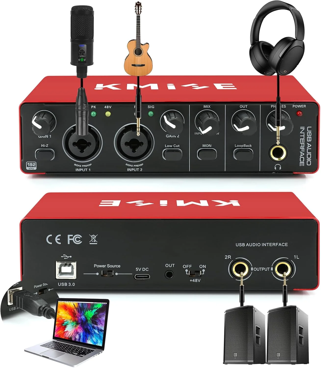 کارت صدای USB Kmise برای نوازندگان گیتار، خوانندگان، پادکسترها یا پخش صدای با کیفیت استودیویی