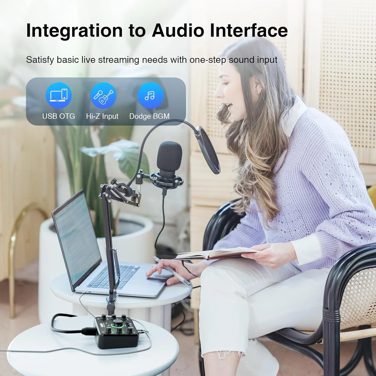 اینترفیس صوتی بلوتوثی قابل شارژ LEKATO، اینترفیس صوتی USB با میکروفون XLR، خط Hi-Z، 24 بیت/96 کیلوهرتز، فانتوم پاور 48 ولت برای استریم صوتی بازی و ضبط پادکست