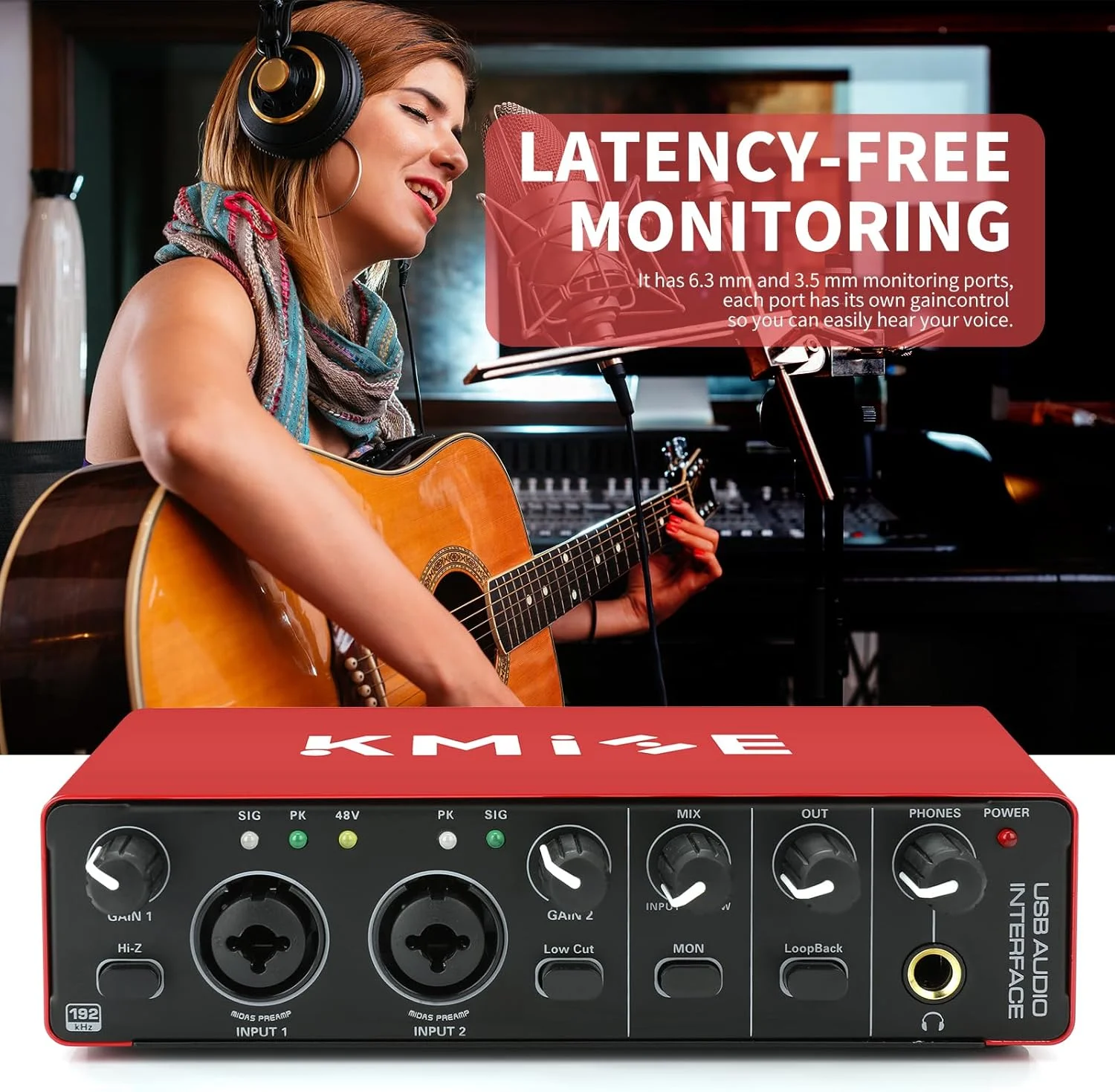 کارت صدای USB Kmise برای نوازندگان گیتار، خوانندگان، پادکسترها یا پخش صدای با کیفیت استودیویی