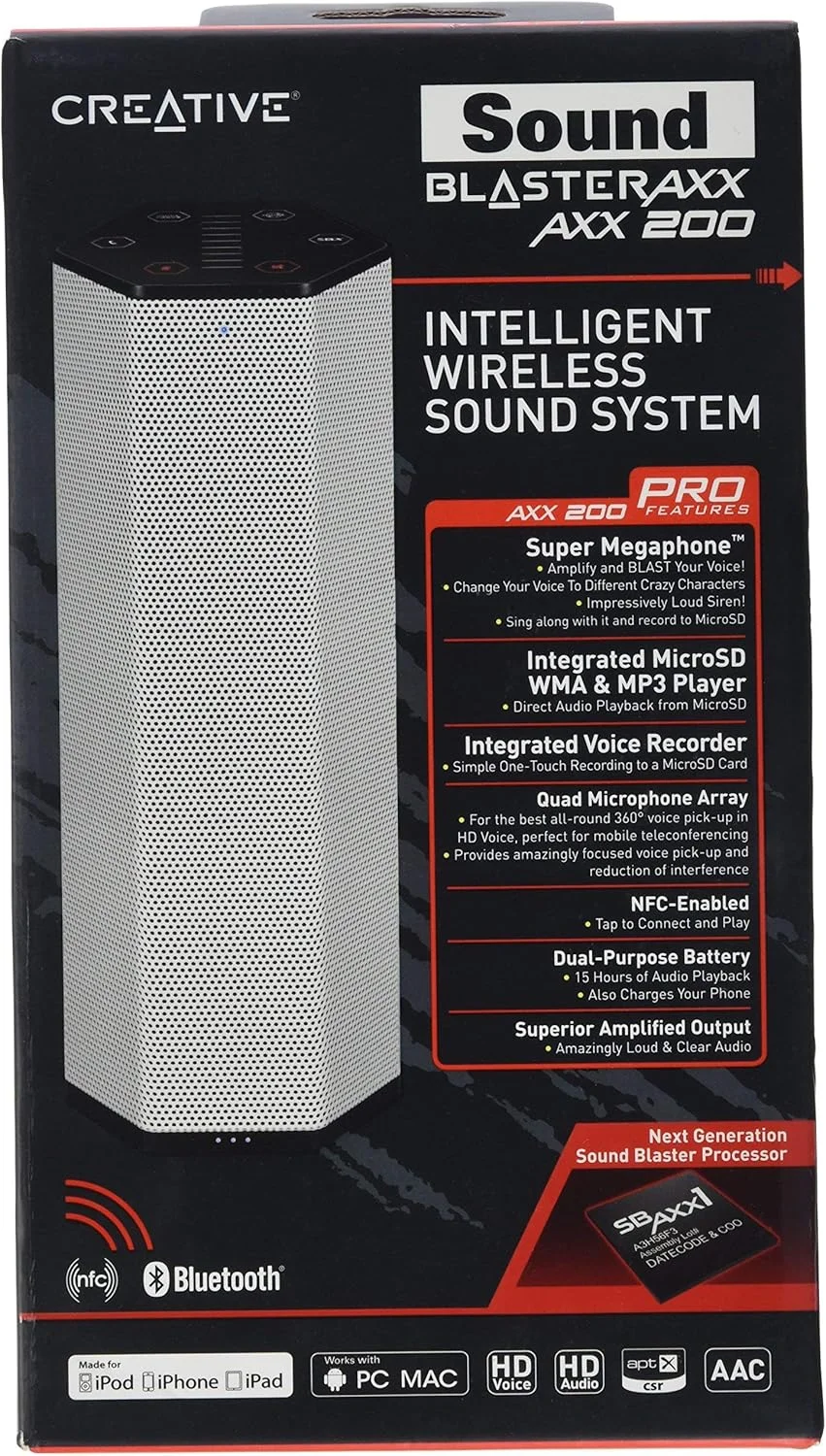 سیستم صوتی هوشمند بی سیم Creative Labs Sound Blaster AXX 200 - اسپیکر/سیستم PA بی سیم قابل حمل با بلوتوث، NFC و میکروفون (بازسازی شده)