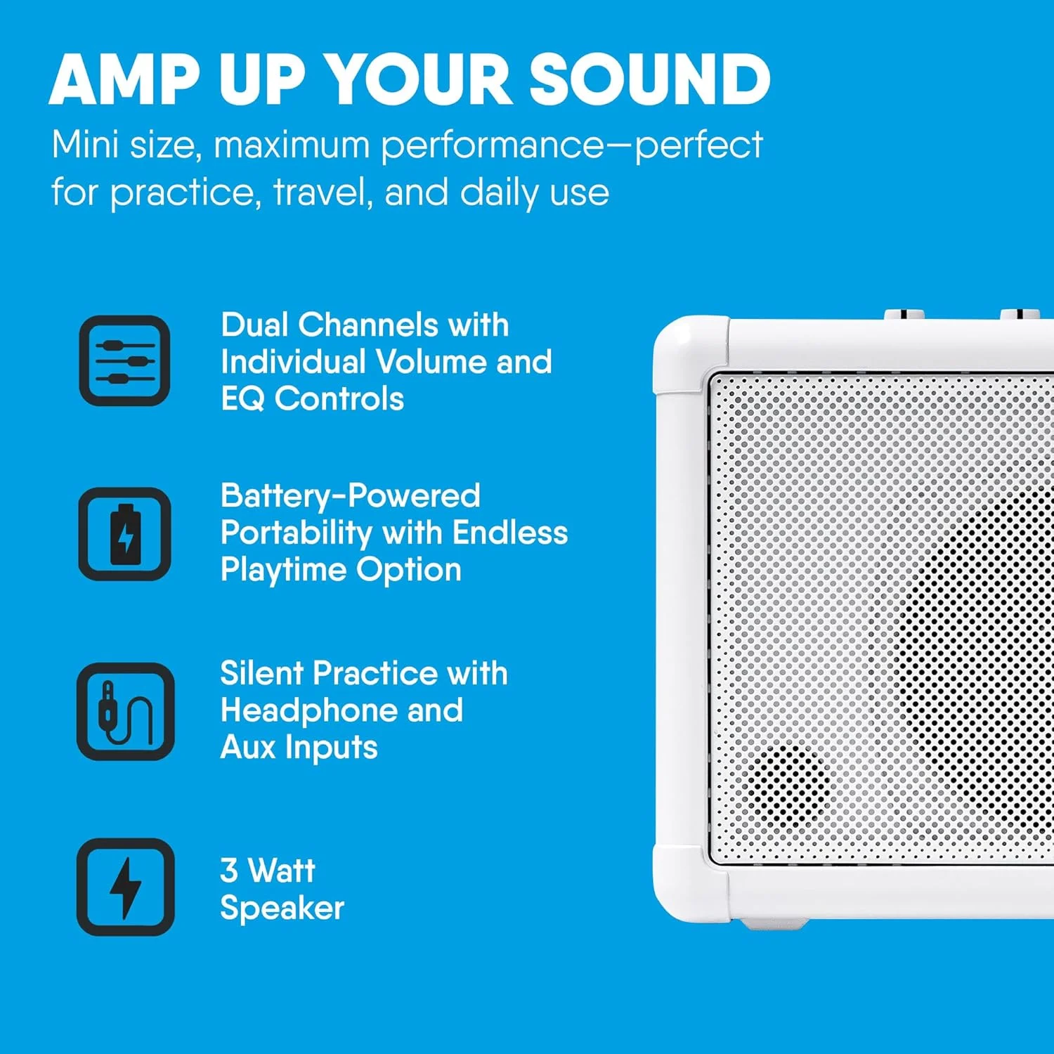 اسپیکر کوچک قابل حمل - آمپلی فایر برای گیتارهای الکترونیکی و درامز، کیبوردها، سازهای بادی دیجیتال و میکروفون ها - اسپیکر قابل حمل با کانال های ورودی دوگانه و گزینه استریو قابل گسترش