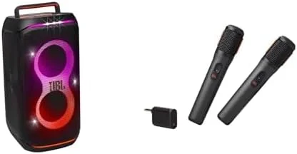 مجموعه اسپیکر مهمانی قابل حمل JBL PartyBox Club 120 با ورودی میکروفون و گیتار (مشکی) + میکروفون بی سیم JBL PartyBox - 2 عدد میکروفون بی سیم دیجیتال، سازگار با تمام اسپیکرهای PartyBox (مشکی)