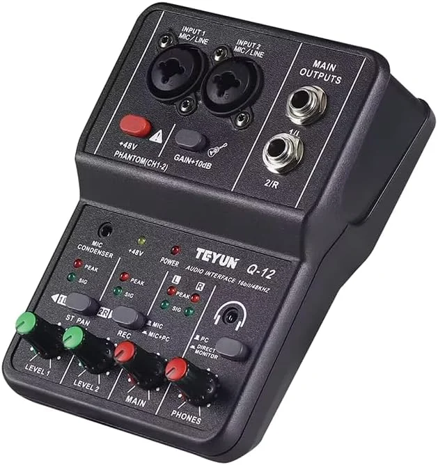 کارت صدای USB برای کامپیوتر، کارت صدا برای ضبط موسیقی، کارت صدای XLR با جک میکروفون 3.55 میلیمتری، کارت صدای USB برای استودیوی ضبط، تاخیر بسیار کم، Plug&Play، مدل Q-12 کارت صدای USB برای کامپیوتر، کارت صدا برای ضبط موسیقی، کارت صدای XLR با جک میکروفون 3.55 میلیمتری، کارت صدای USB برای استودیوی ضبط، تاخیر بسیار کم، Plug&Play، مدل Q-12