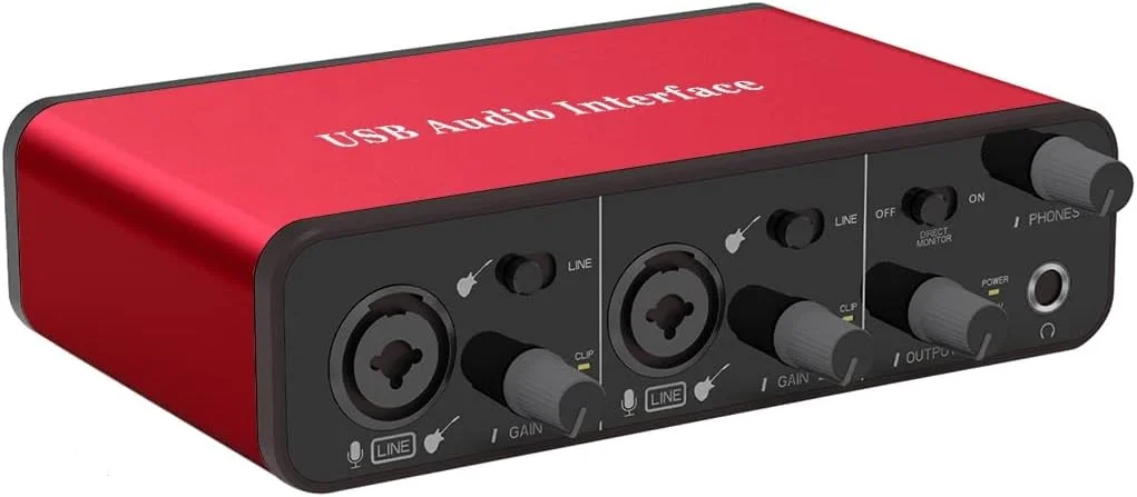 کارت صدای 2i2 با پری امپ میکروفون USB و فانتوم پاور 48 ولت، پشتیبانی از 24 بیت، مناسب برای گوشی هوشمند/تبلت/کامپیوتر و سایر تجهیزات ضبط صدا (بدون نرم افزار ضبط DAW) کارت صدای 2i2 با پری امپ میکروفون USB و فانتوم پاور 48 ولت، پشتیبانی از 24 بیت، مناسب برای گوشی هوشمند/تبلت/کامپیوتر و سایر تجهیزات ضبط صدا (بدون نرم افزار ضبط DAW)