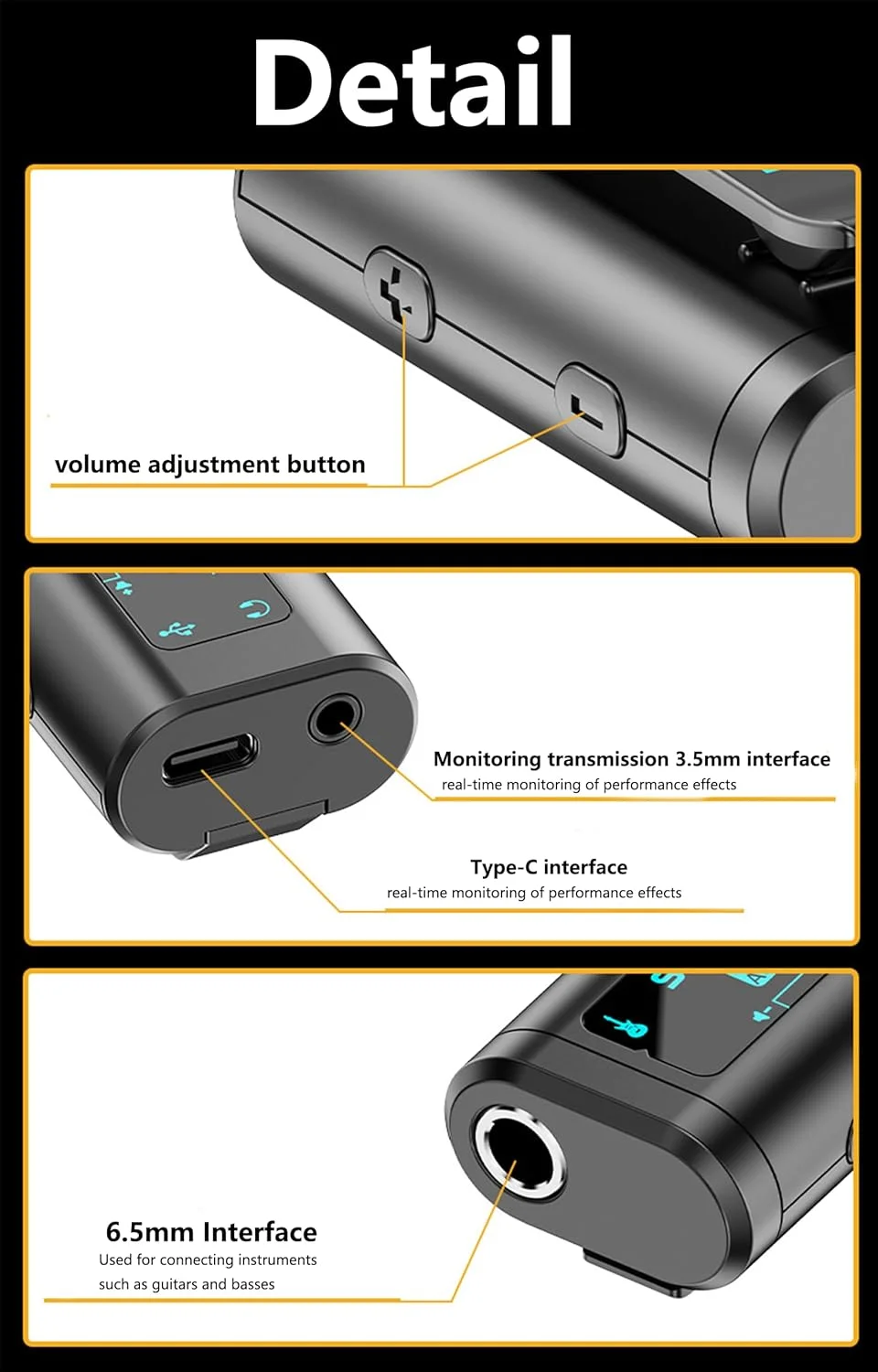 کارت صدای ضبط داخلی جیبی رابط صوتی گیتار با Type-C و Lightning برای پخش زنده توسط پد، تلفن، اندروید، کامپیوتر و لپ تاپ، کارت صدای ضبط قابل حمل