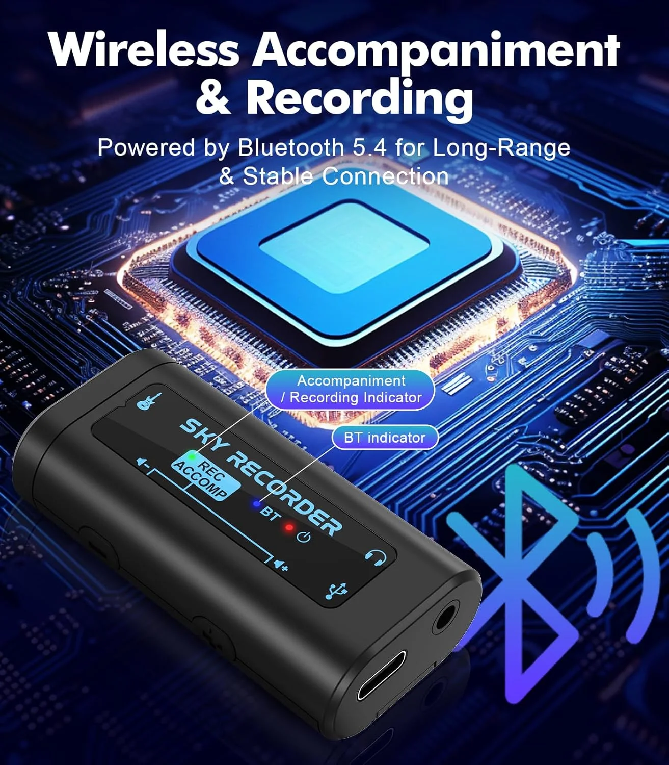 کارت صدای داخلی جیبی رابط صوتی گیتار با بلوتوث، کارت صدای داخلی، سازگار با آیفون، مک، لپ تاپ، اندروید—اتصال و پخش آسان برای ضبط، استریم و نوازندگی