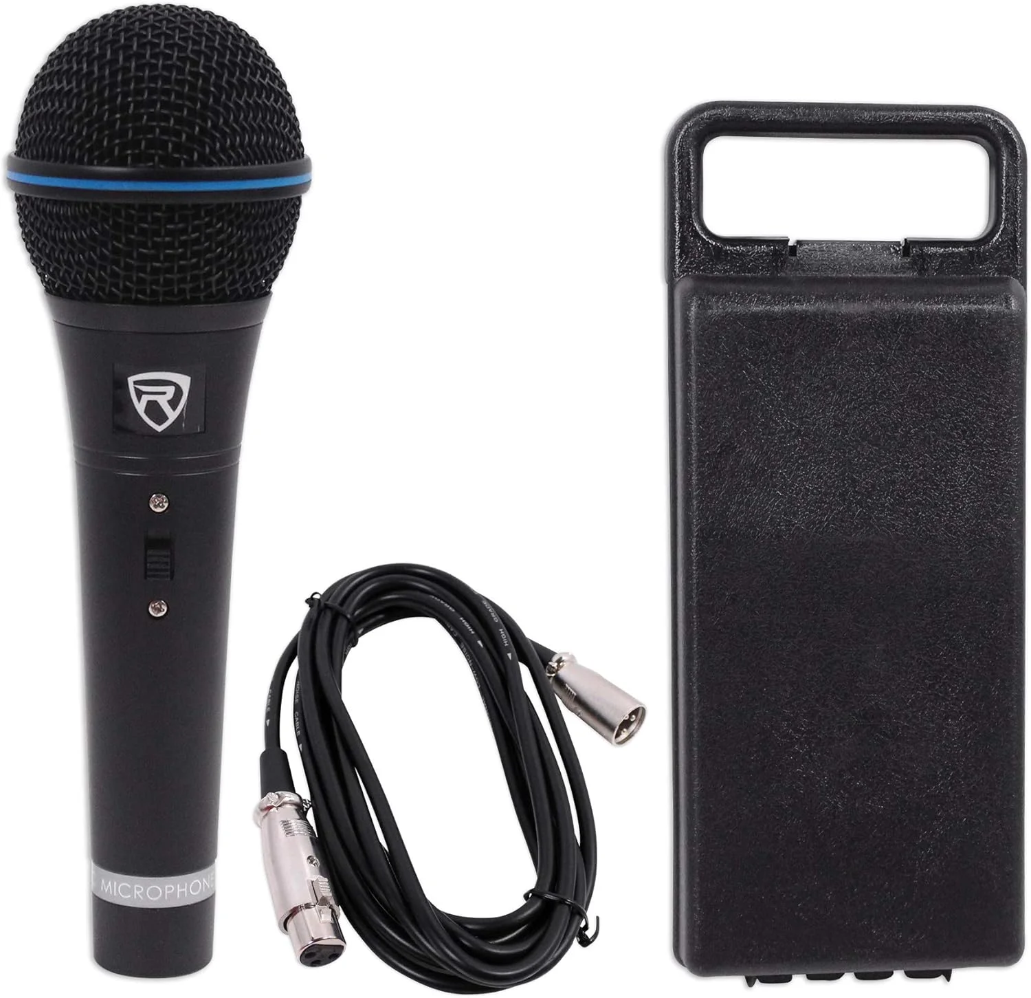 میکروفون داینامیک سوپر کاردیوئید Rockville RMM-XLR، 600 اهم، بدنه فلزی، کلید روشن/خاموش، کابل XLR 3 متری، روکش مشکی، برای اجراهای زنده و وکال