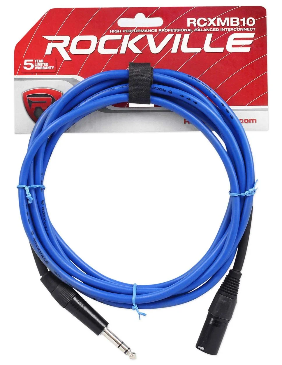 کابل 3 متری XLR نر REAN به TRS 1/4 اینچی Rockville RCXMB10BL، مس 100%، روکش PVC بادوام، آبی، برای نوازندگان و صدای زنده