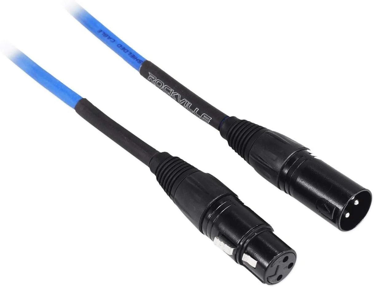 کابل میکروفون/اسپیکر 3 متری XLR Rockville RCXFM10P-BL، رسانای 100% مس، شیلد 90% OFC، کانکتورهای REAN، برای صدای زنده و ضبط استودیویی