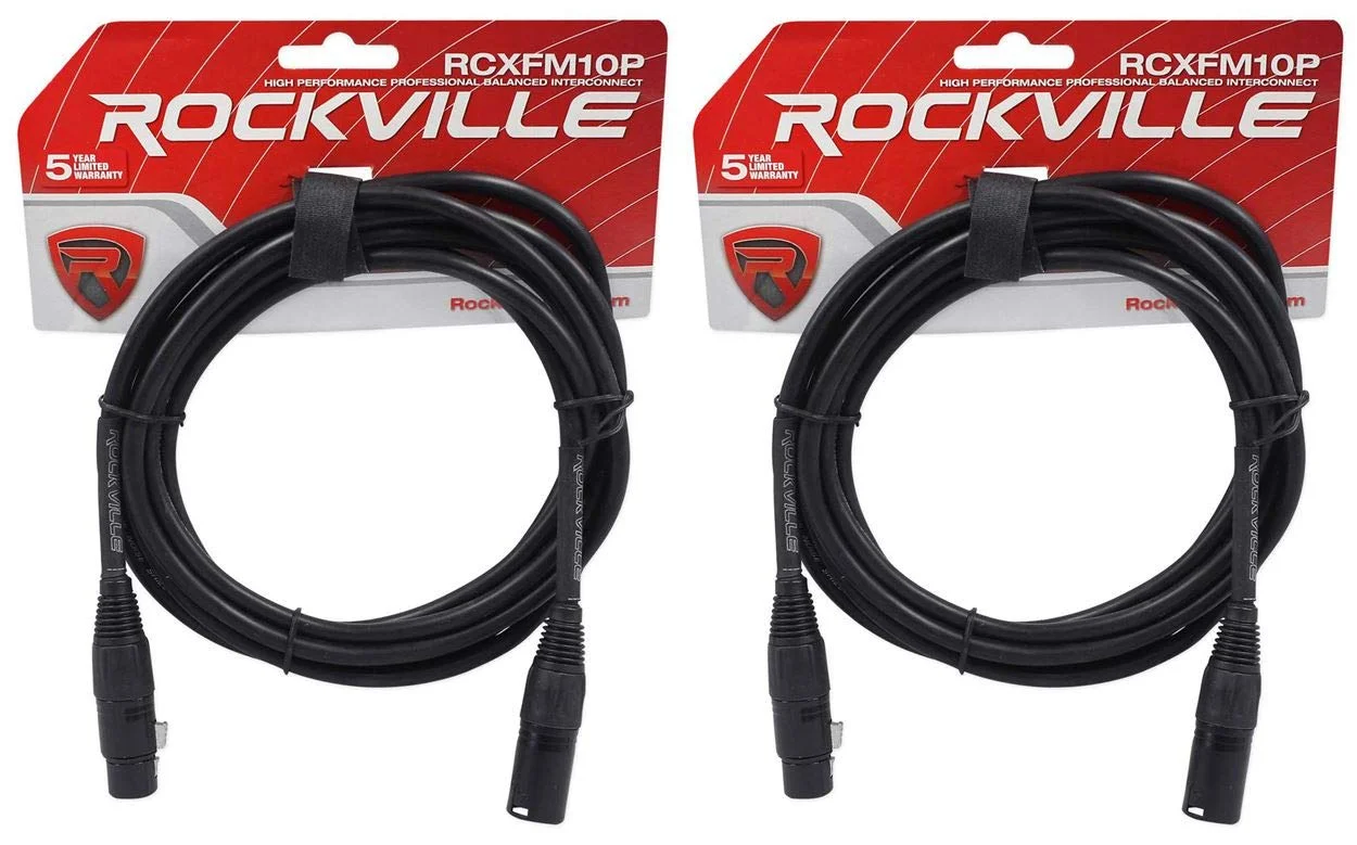 کابل میکروفون/اسپیکر 3 متری Rockville RCXFM10P-B، XLR مادگی به نری، اتصالات REAN، مشکی، مس 24 AWG، شیلددار برای صدای حرفه ای، صدای زنده و استفاده در استودیو، 2 عددی