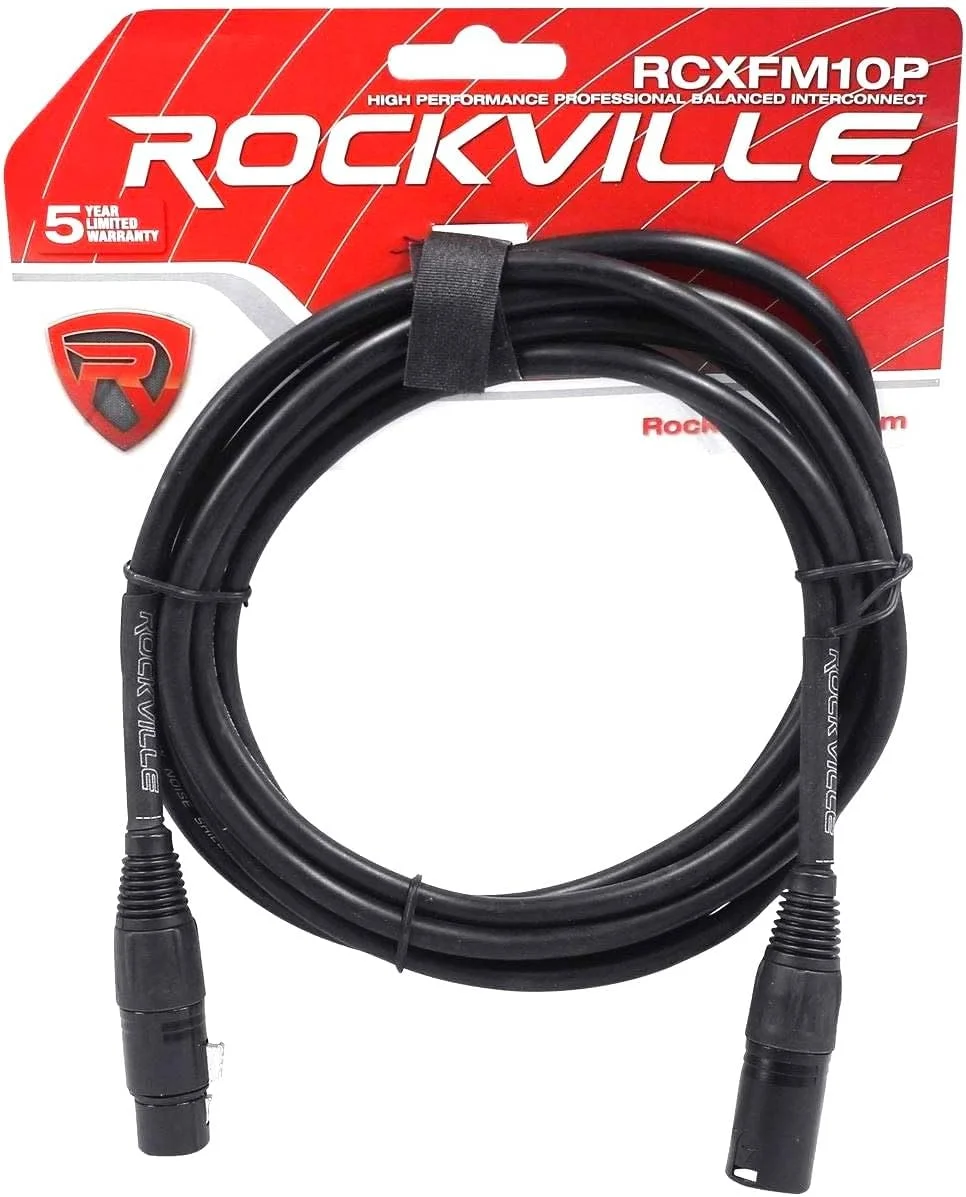 کابل میکروفون/اسپیکر 3 متری XLR Rockville RCXFM10P-B، مادگی به نری، اتصالات REAN، مشکی، مس 24 AWG، شیلددار برای صدای حرفه ای، صدای زنده و استفاده در استودیو