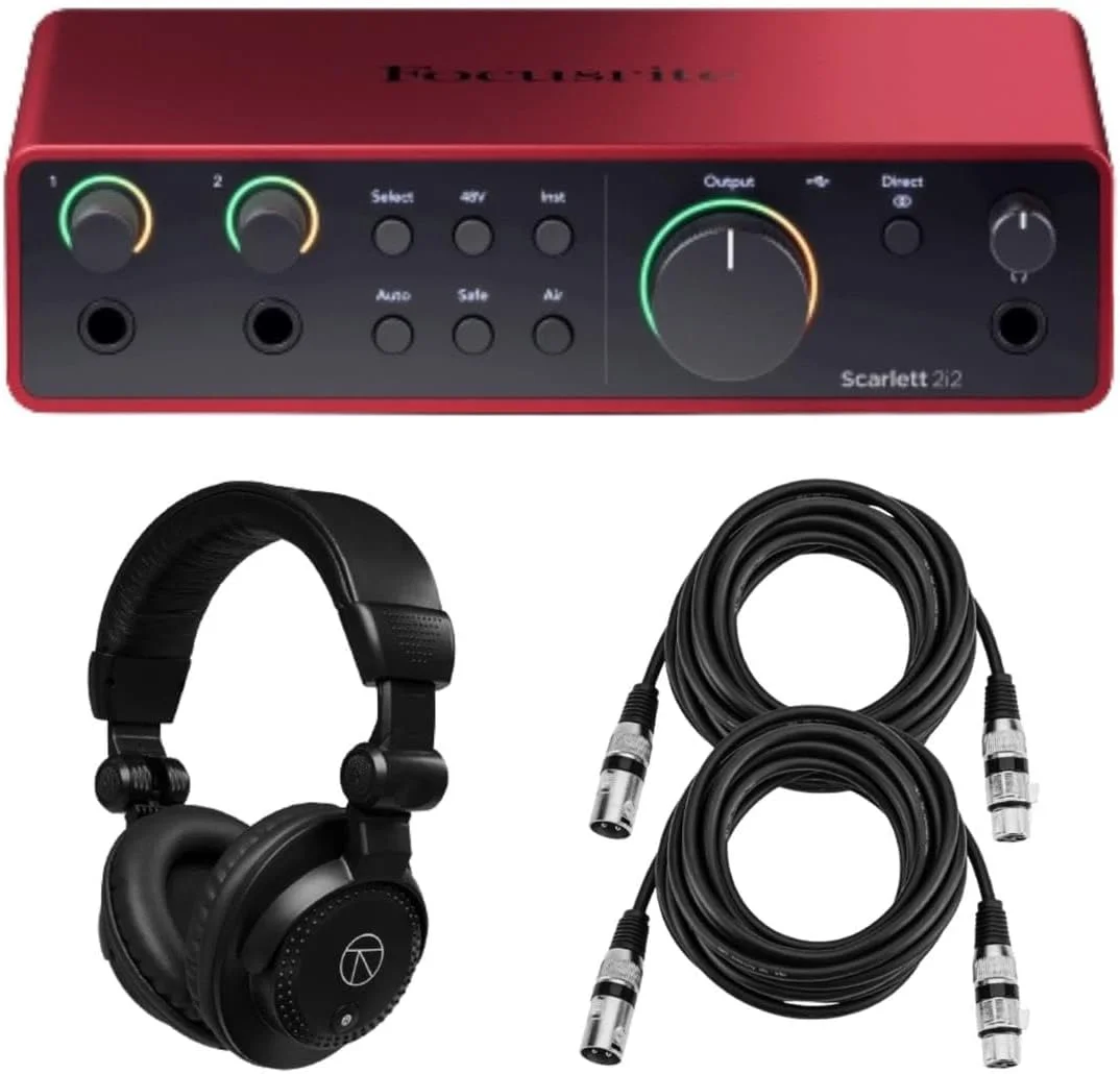 کارت صدای USB Focusrite Scarlett 2i2 نسل 4 به همراه بسته نرم افزاری و هدفون استودیویی پشت بسته TAPH100 و 2 عدد کابل میکروفون کارت صدای USB Focusrite Scarlett 2i2 نسل 4 به همراه بسته نرم افزاری و هدفون استودیویی پشت بسته TAPH100 و 2 عدد کابل میکروفون