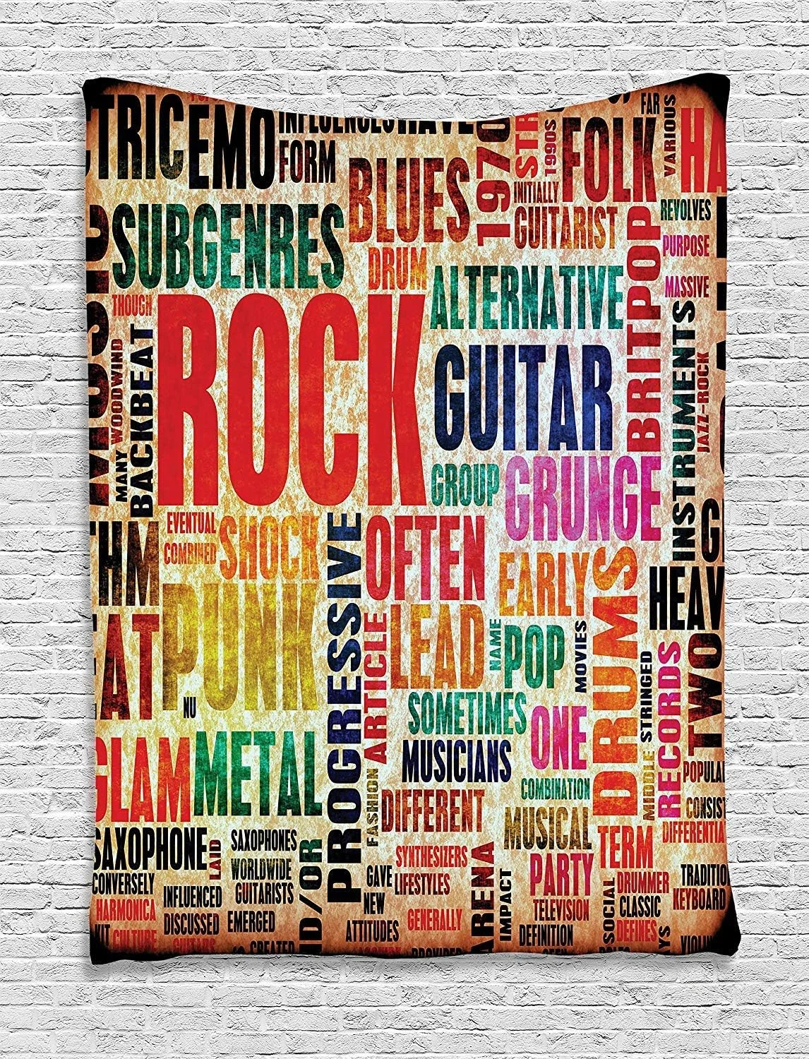 پرده دیواری طرح موسیقی Ambesonne، حروف سبک راک اند رول یکپارچهسازی با سیستمعامل، تم موسیقی صدا، آویز دیواری برای اتاق خواب، اتاق نشیمن، دکور خوابگاه، 100 در 150 سانتی متر، نارنجی قرمز