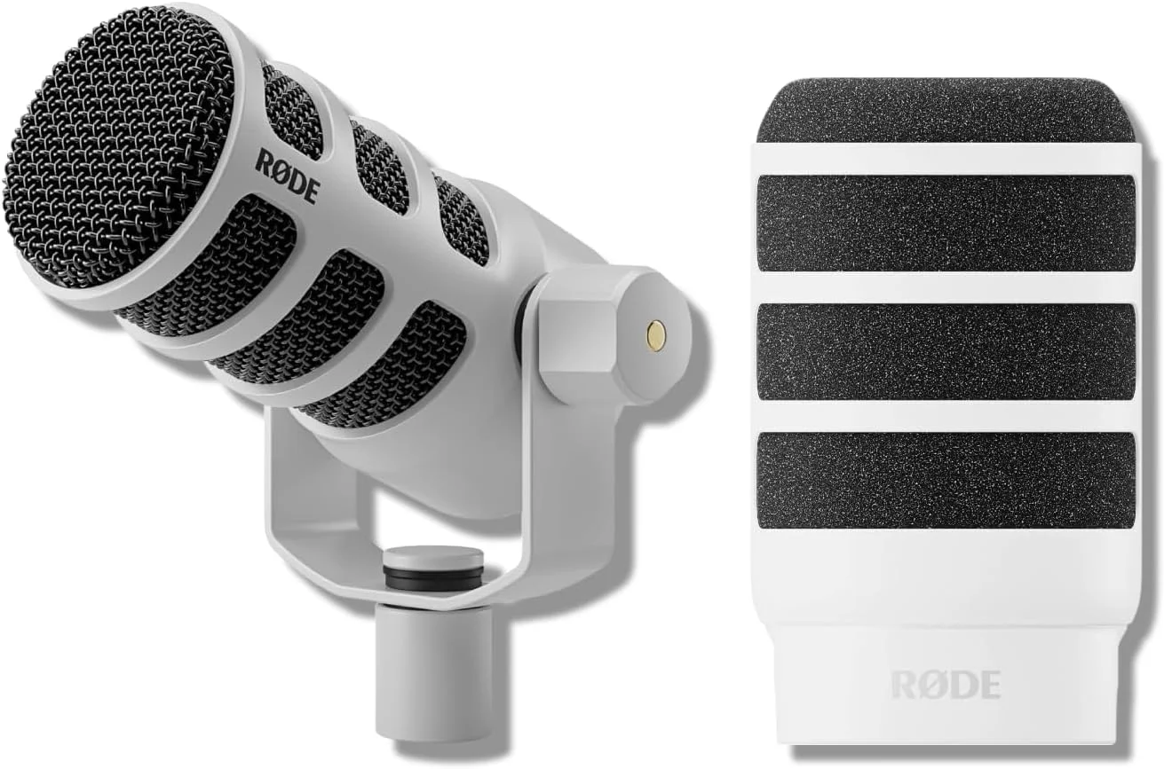 میکروفون پادکست رُد PodMic (سفید) کاردیودینامیک به همراه پاپ فیلتر WS14 PodMic - سفید
