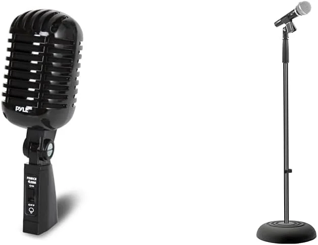 میکروفون داینامیک سبک قدیمی Pyle با کابل XLR و پایه میکروفون قابل تنظیم - اجرای زنده و ضبط