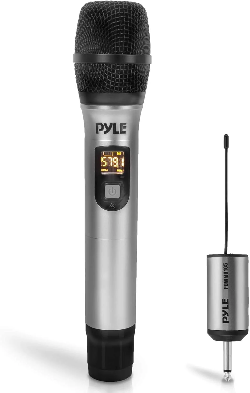 سیستم میکروفون بی سیم UHF قابل حمل PYLE - مجموعه فرستنده میکروفون بی سیم یک طرفه پویا با باتری، با آداپتور گیرنده، برای PA کارائوکه DJ مهمانی - PDWMU105