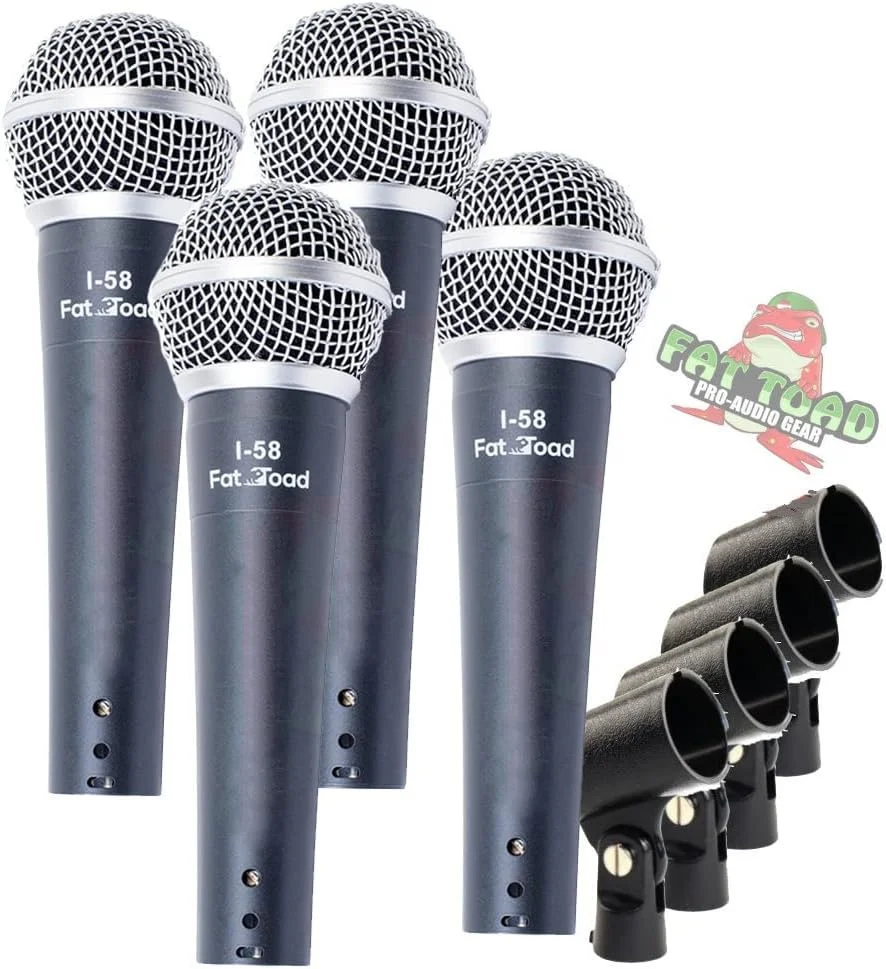 میکروفون های صوتی Fat Toad (نسخه Live ResponsePRO) بسته 4 عددی – میکروفون های کاردیوئید یک جهته با گیره برای ضبط استودیویی، صحنه، دی جی و کارائوکه