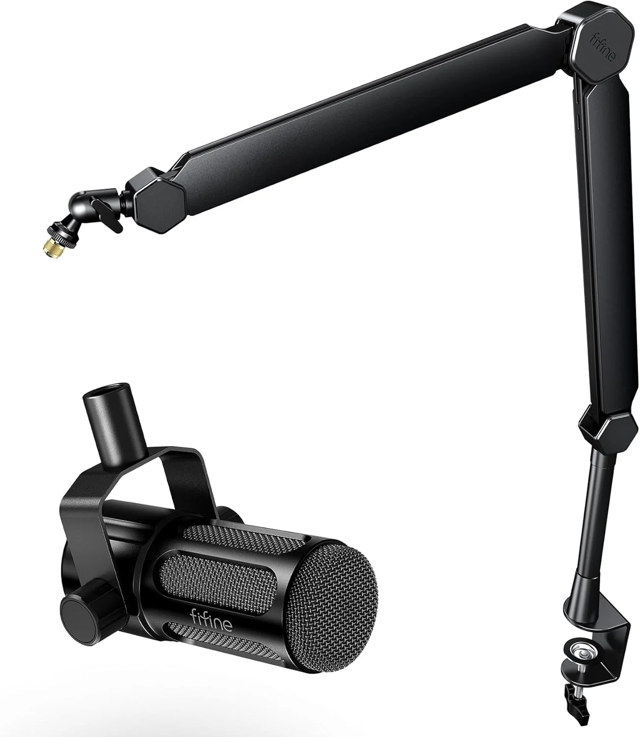 میکروفون XLR داینامیک FIFINE با بازوی بوم، مجموعه تجهیزات ضبط استودیویی با ساختار تمام فلزی، کاهش نویز، کانال های کابل، رایزر جداشدنی برای پادکست، وکال، صداگذاری (Tank1+BM66T)