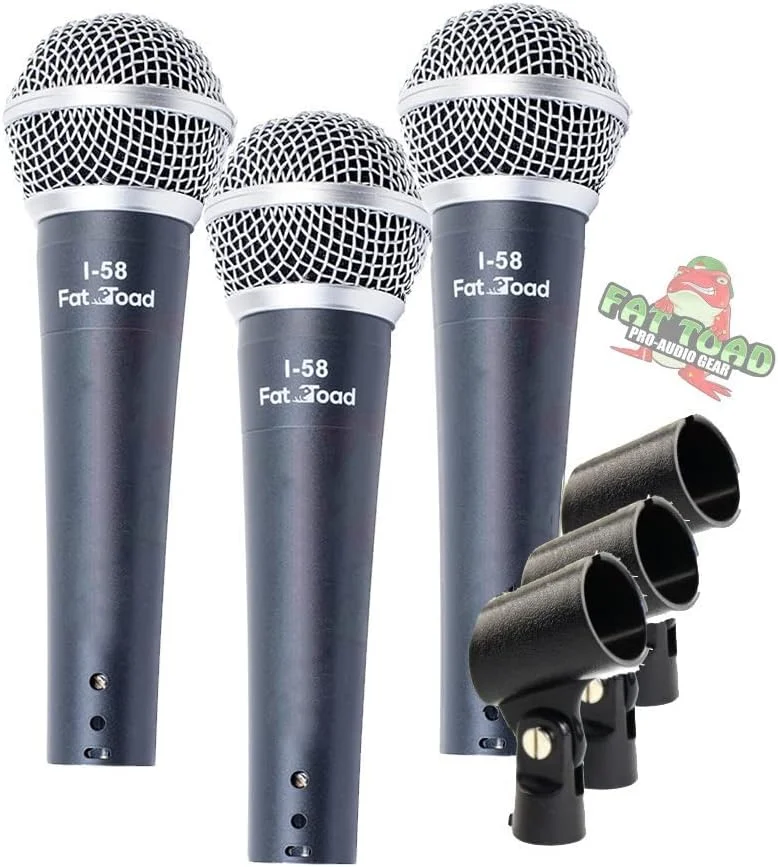 میکروفون های صوتی Fat Toad (نسخه Live ResponsePRO) بسته 3 عددی – میکروفون های دستی کاردیود دینامیک با گیره، سیم دار برای استفاده در استودیو، دی جی و صحنه کارائوکه