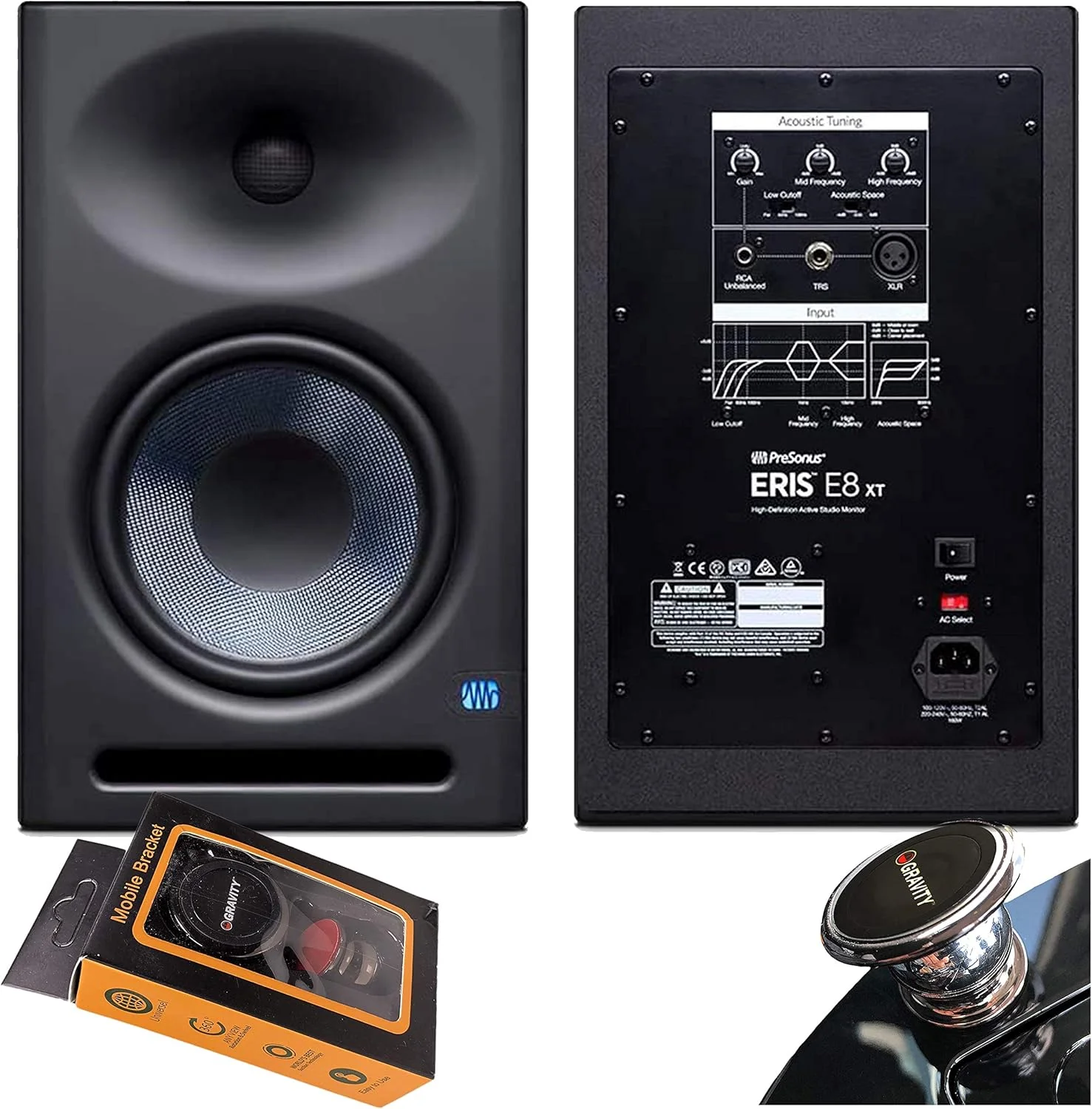 جفت مانیتور استودیویی پریسونوس Eris E8 XT 8 اینچ با درایور LF کامپوزیت بافته شده، درایور HF گنبدی ابریشمی 1.25 اینچی، موجبر EBM به همراه هولدر مغناطیسی موبایل