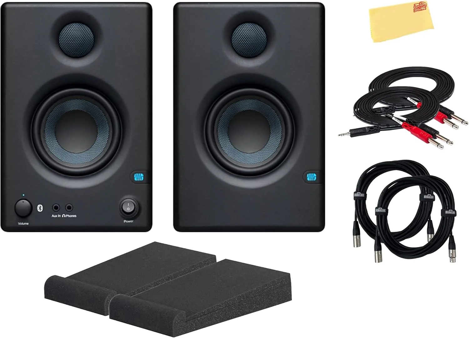 باندل مانیتور استودیویی بلوتوثی PreSonus Eris E3.5 BT به همراه کابل های XLR، کابل های TRS و پارچه پولیش Austin Bazaar