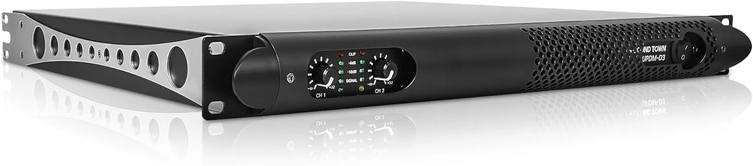 آمپلی فایر قدرت PA/DJ دو کاناله سبک وزن Sound Town 1U، 2 x 1150W در 4 اهم برای نصب و کنفرانس (UPDM-D3)