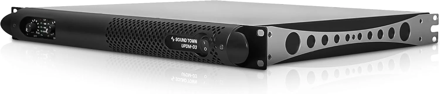 آمپلی فایر قدرت PA/DJ دو کاناله سبک وزن Sound Town 1U، 2 x 1150W در 4 اهم برای نصب و کنفرانس (UPDM-D3)