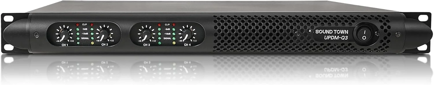 آمپلی فایر سبک وزن 1U چهار کاناله PA/DJ ساند تاون، 4 x 1150W در 4 اهم برای نصب و کنفرانس (UPDM-Q3)