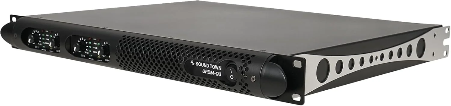 آمپلی فایر سبک وزن 1U چهار کاناله PA/DJ ساند تاون، 4 x 1150W در 4 اهم برای نصب و کنفرانس (UPDM-Q3)