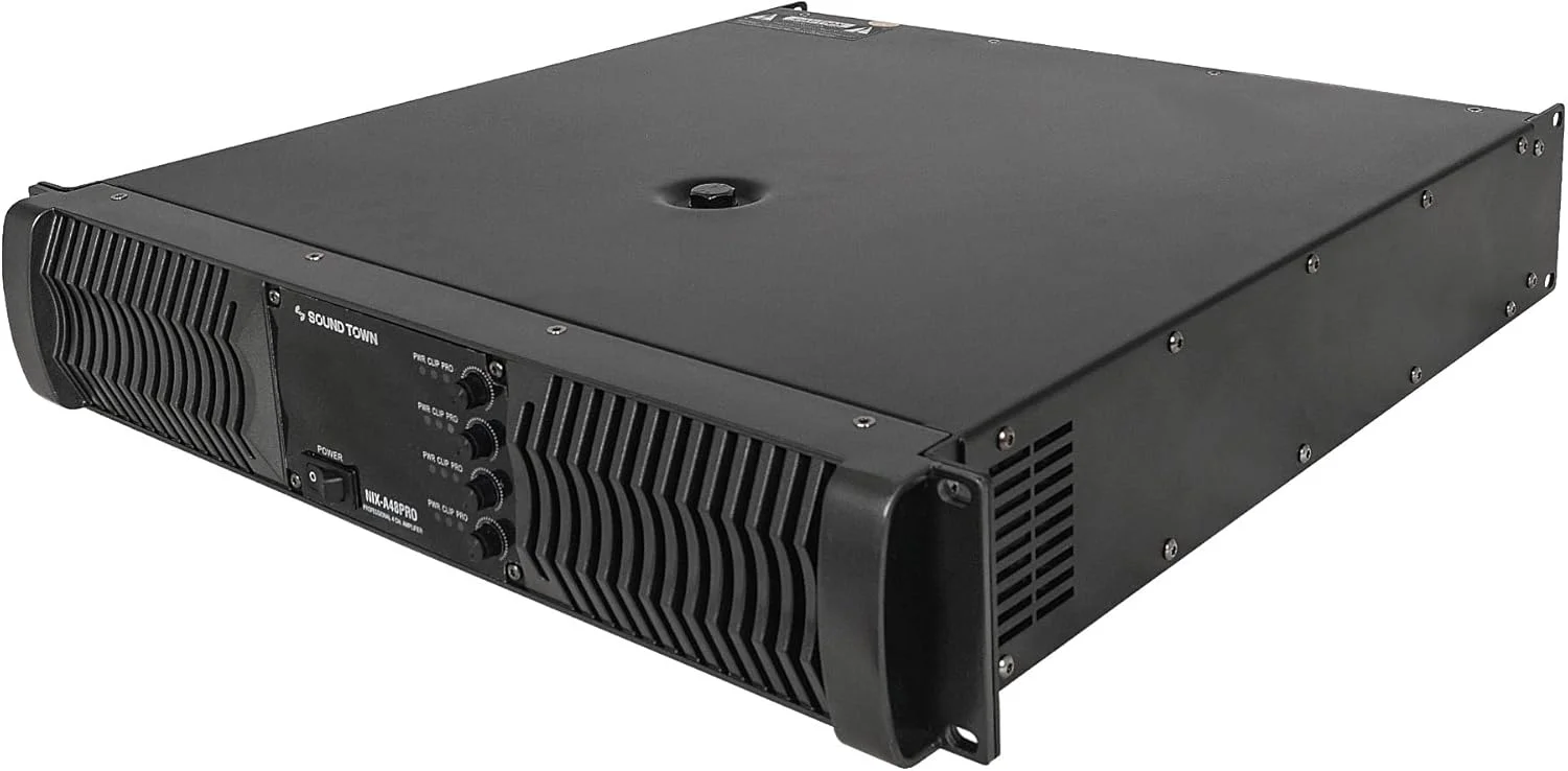 آمپلی فایر قدرت 4 کاناله PA DJ کلاس AB توان بالا ساند تاون 4 x 1800W در 4 اهم، قابل نصب در رک 2U با نمایشگر LCD (NIX-A48PRO)