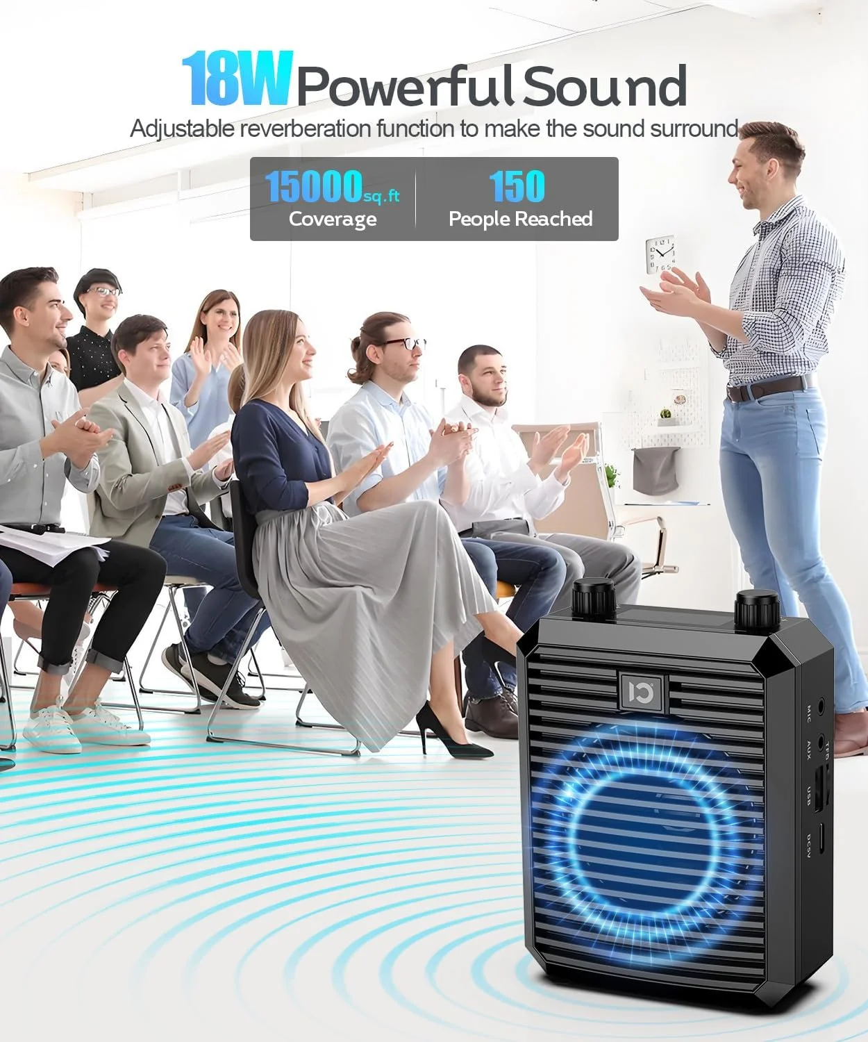 تقویت کننده صدای 18 واتی SHIDU با میکروفون یقه ای بی سیم و تقویت کننده صدا برای معلمان با هدست میکروفون بی سیم