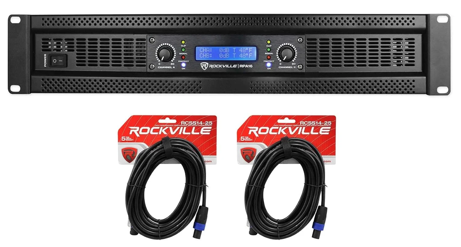 راکویل RPA16 آمپلی فایر قدرت 2 کاناله 10000 واتی Pro/DJ به همراه کابل های اسپیکون