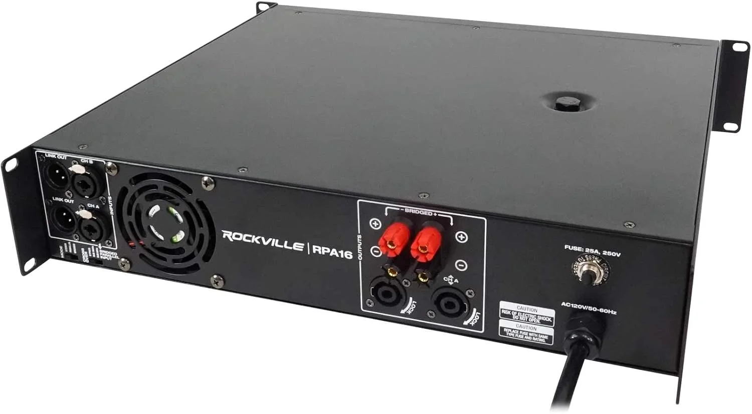 آمپلی فایر قدرت 2 کاناله Rockville RPA16 با توان پیک 10000 وات / توان RMS 3000 وات، قابل پل زدن، دارای کراس اوور داخلی، لیمیتر، نمایشگر LCD، خروجی های XLR/اسپیکون/بنانا، برای صدای حرفه ای و دی جی