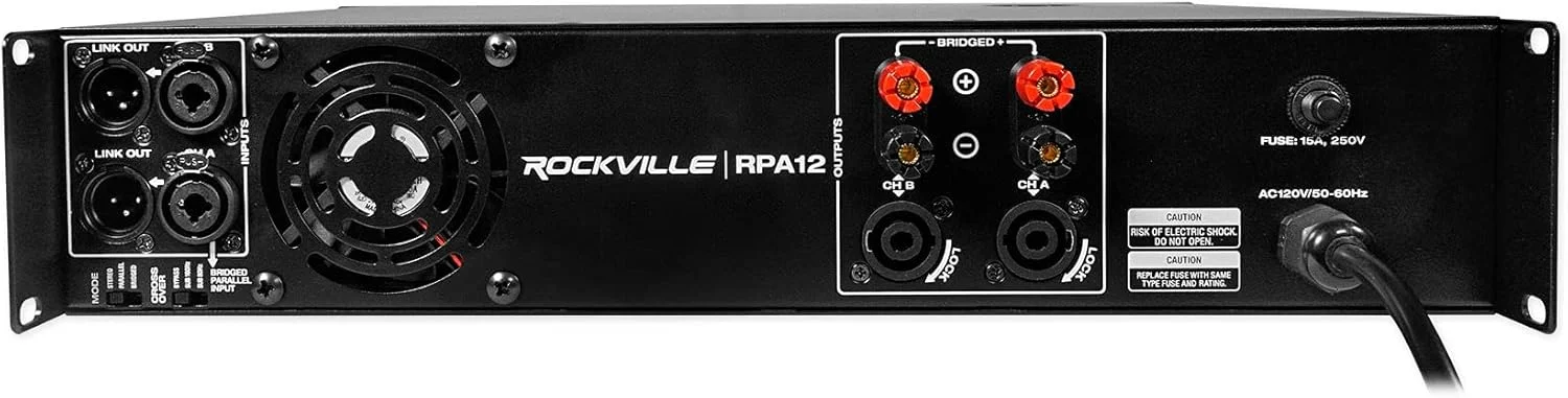 پکیج آمپلی فایر حرفه ای دو کاناله Rockville RPA12 با توان پیک 5000 وات / توان مداوم 1400 وات به همراه کابل اسپیکون به اسپیکون Rockville RCSS1425 به طول 25 فوت با گیج 14 AWG و 100% مس