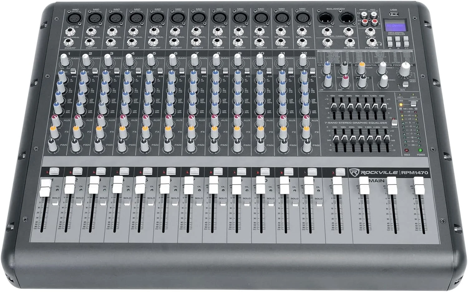 باندل Rockville: (1) میکسر آمپلی فایر 14 کاناله 6000 واتی Rockville RPM1470 با USB، افکت ها / 14 پری امپ میکروفون XDR2 (آیتم 1)