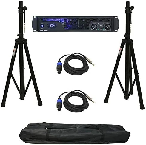 Peavey Ipr2 3000 آمپلی فایر بلندگوی حرفه ای صوتی، پایه آمپلی فایر و کابل های اسپیکون به 1/4 اینچ